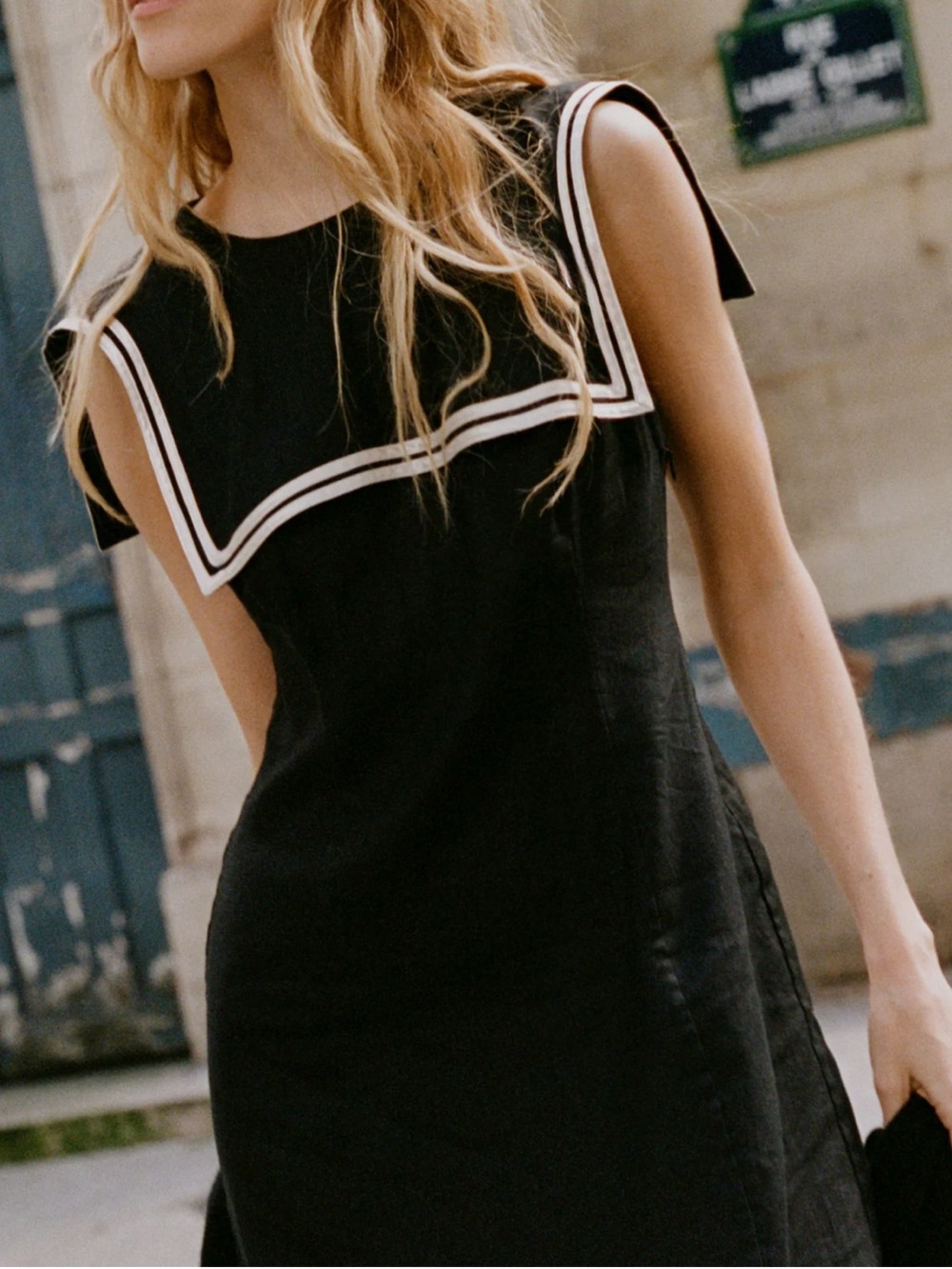 Doen Matilda Black Midi Dress with White Sailor Trim | size 8 - Picture 2 of 8